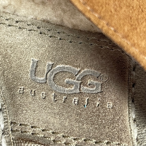UGG Margot suede wedge sandals fur lined light brown slip on shoes, size 8 - Picture 2 of 13